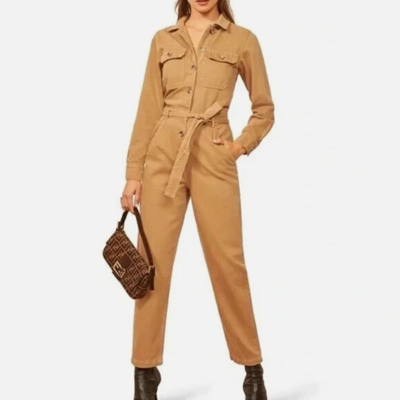 Reformation Kendall Boilersuit Jumpsuit in Desert Mustard - Picture 1 of 3